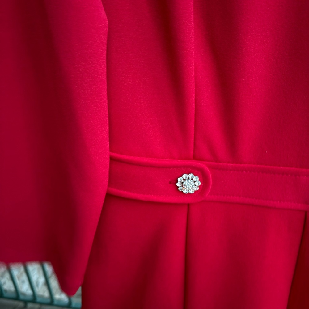 🆕 ✨London Times Red Midi Dress Petite 12P Rhinestone Elegant Office Silhouette - Picture 8 of 15